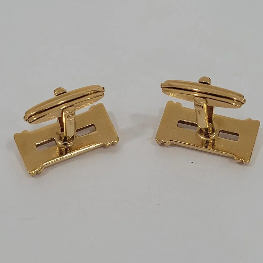 Dunhill D Cufflinks Gold Tone Logo Rectangle Designer Logo Vintage‎ Striped